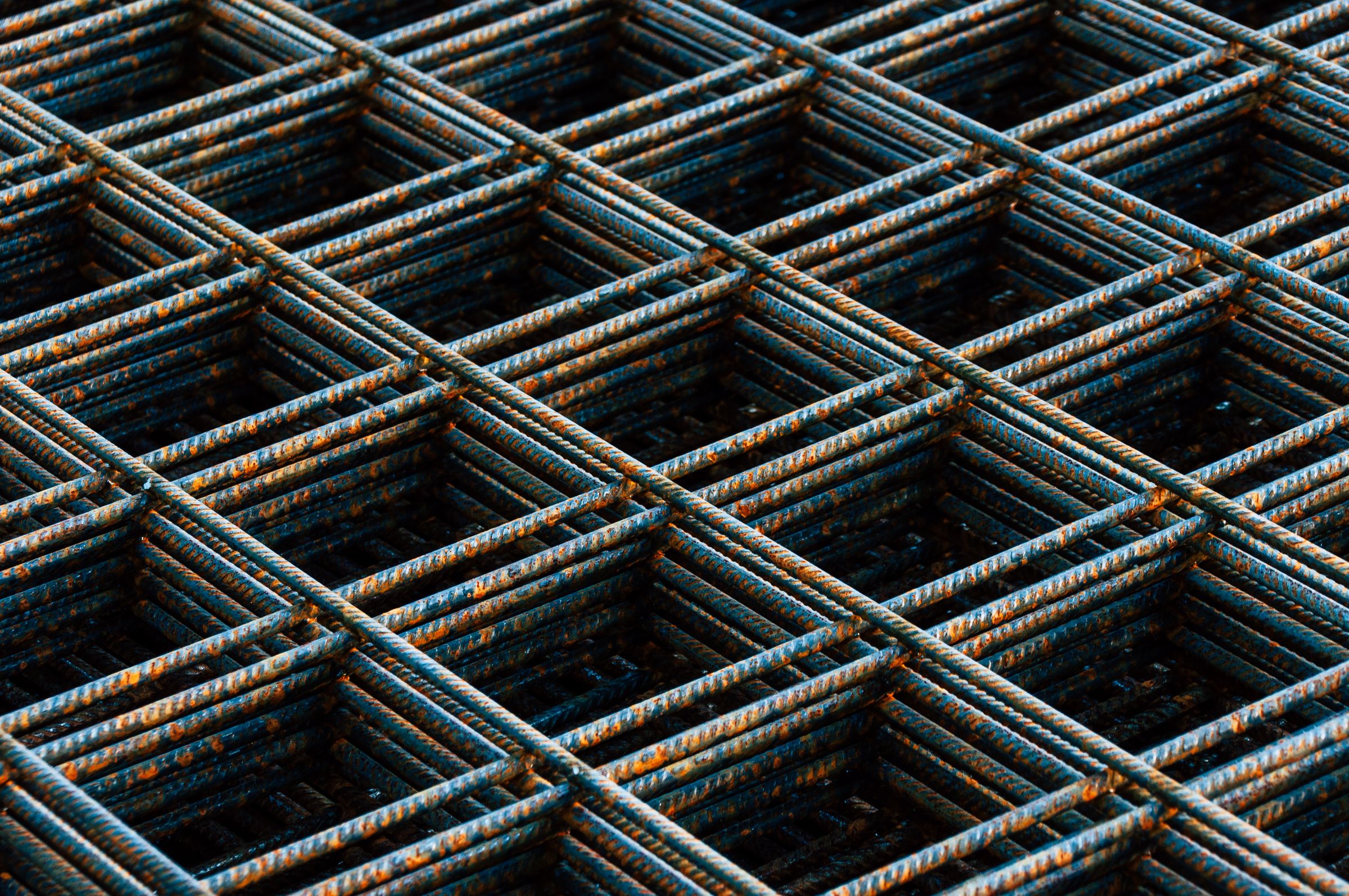 Steel reinforcement mesh laid out for a concrete slab